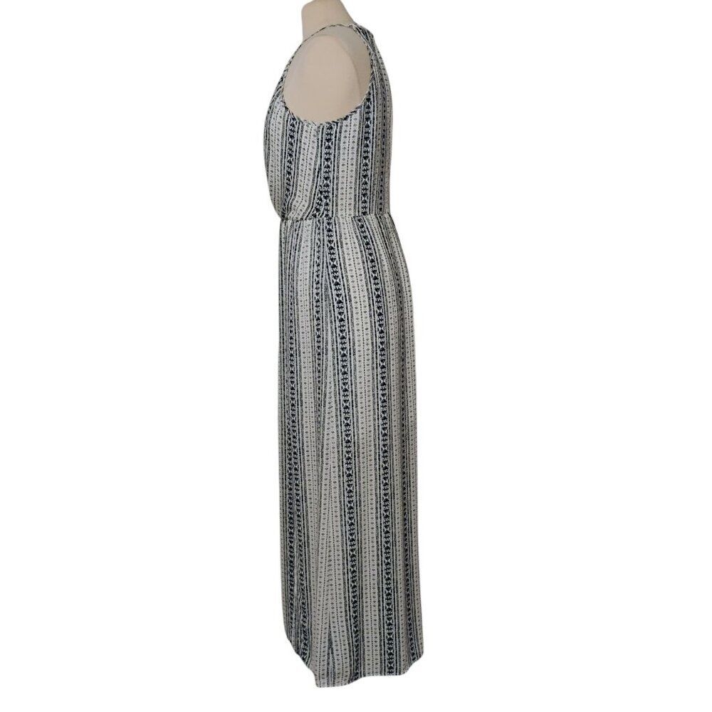 Daniel Rainn Dress Maxi High Neck Thin Straps Slit Chiffon Navy White Lined M - Picture 4 of 11